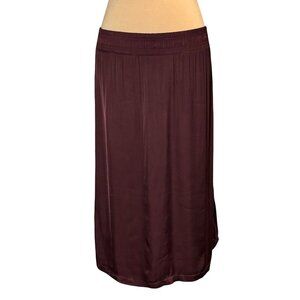 Enza Costa Silk Satin Slip Skirt Sz L Brown Knee Length Boho Feminine